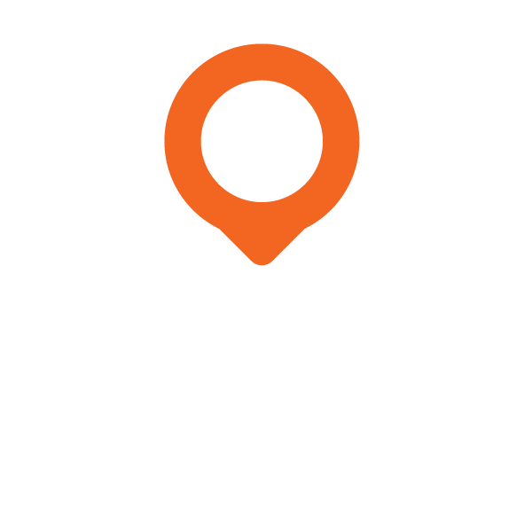 An orange and white logo of the outline of a person