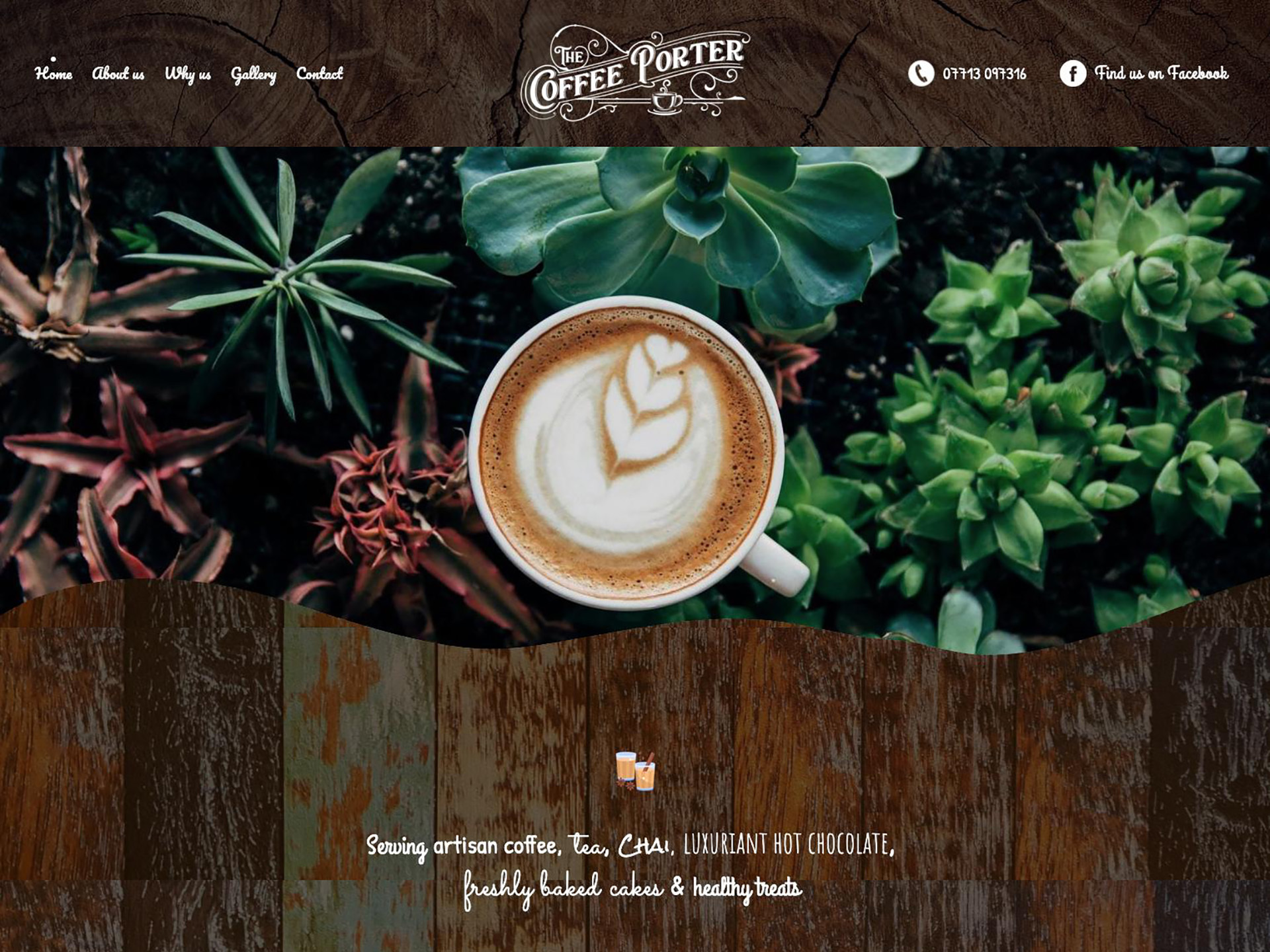 A website design for a coffee company shown on a desktop screen size