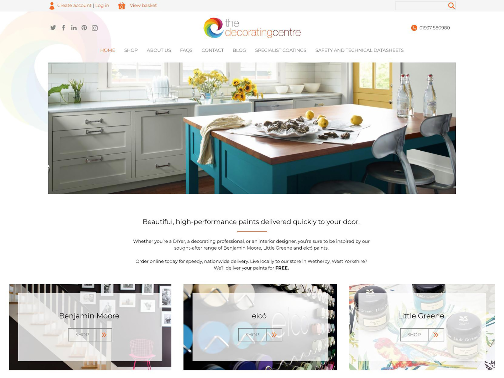 A website design for a decoration company shown on a desktop screen size