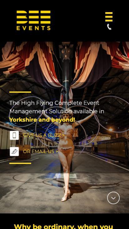A website design for an event management company shown on a mobile phone