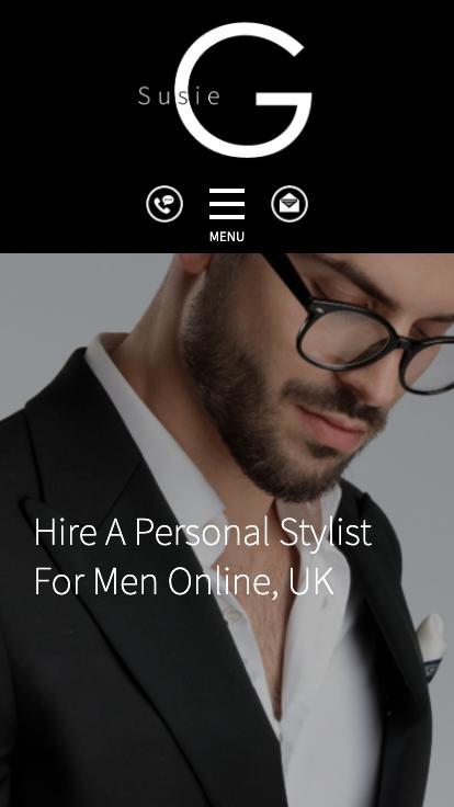 A personal stylist company's website shown on mobile phone screen size