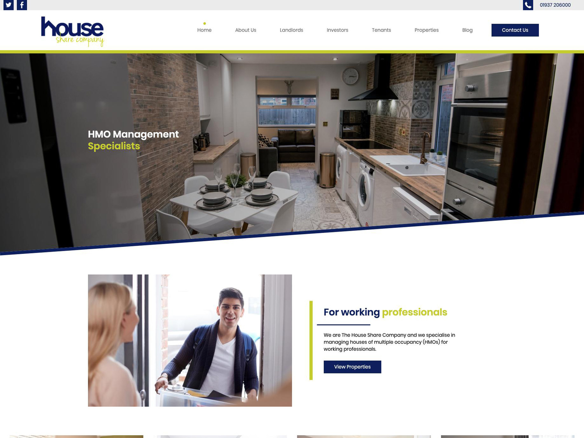 A website design for a house share company shown on a desktop screen size