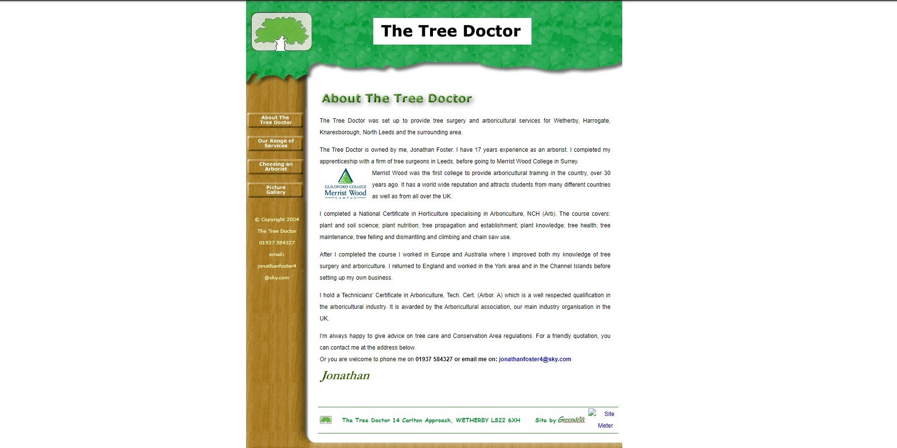 The previous Tree Doctor website shown on desktop