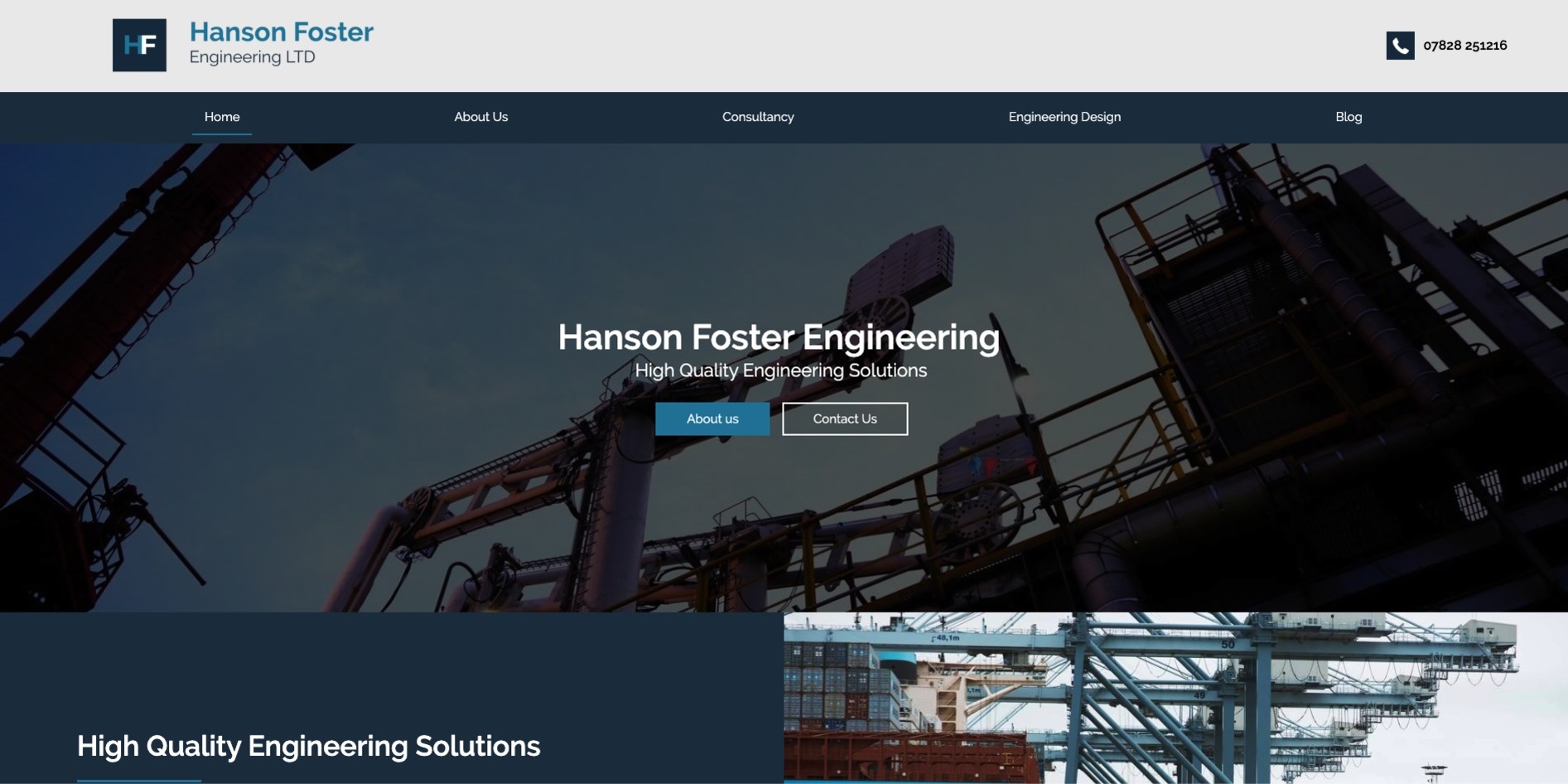 The new Hanson Foster Engineering, designed it'seeze, website shown on desktop